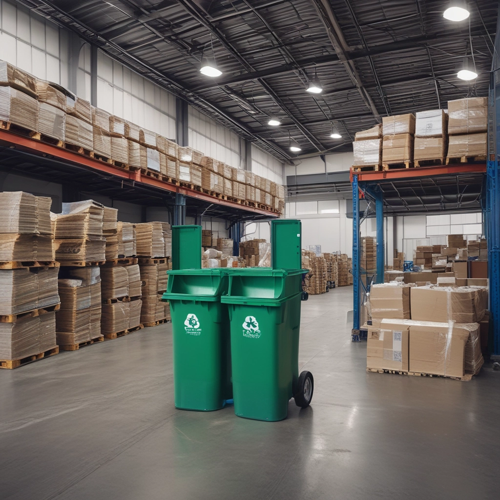 Background image showing an organized electronic recycling area with various devices and components